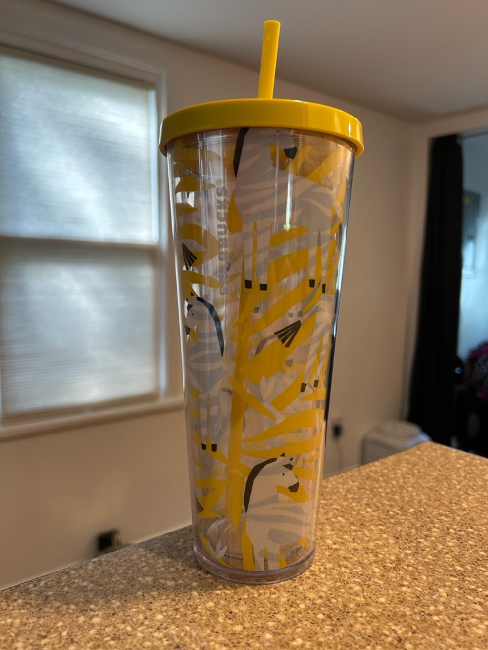 Yellow Zebra Pattern Travel Tumbler Cup with Straw
